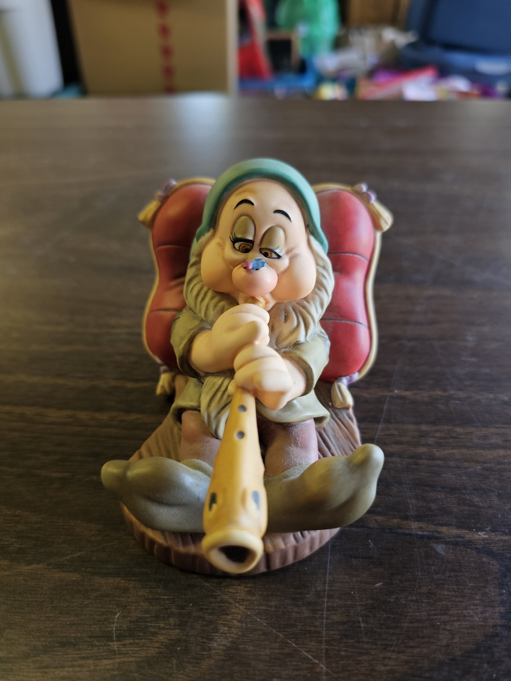 Disney Dopey Figure with Green Hat, Red‎ Chair and Yellow Flute
